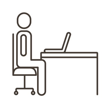 Dizüstü bilgisayar satırı biçiminde çalışan işadamı figürü