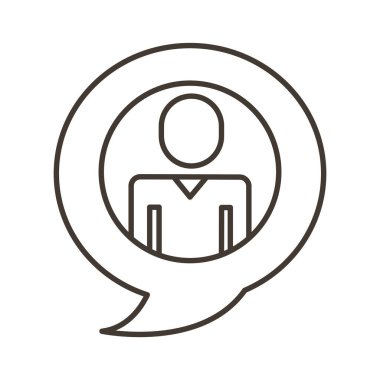 Konuşma baloncuğu biçimi simgesindeki işadamı figürü