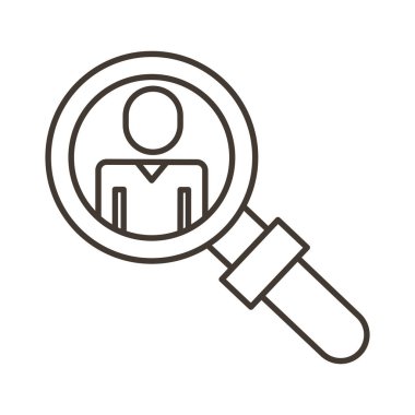 Büyüteç çizgisi simgesine sahip iş adamı figürü