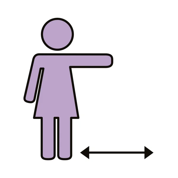 Figure humaine féminine avec flèche distance ligne sociale et le style de remplissage — Image vectorielle