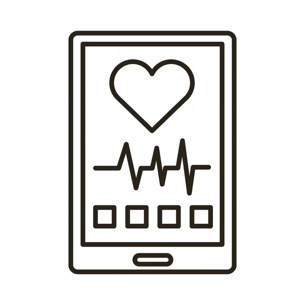 Smartphone con icona stile linea di app cardiologia — Vettoriale Stock