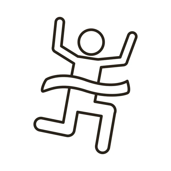 Loper met afwerking tape avatar figuur lijn stijl pictogram — Stockvector