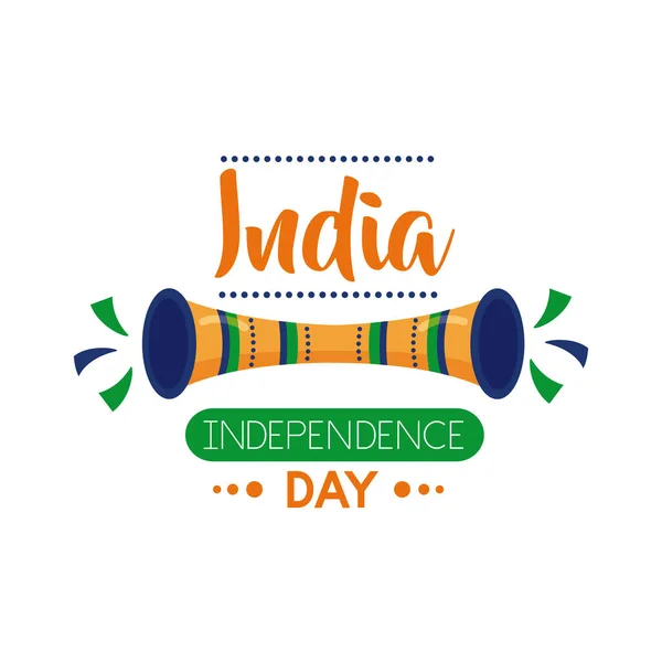 Dzień Niepodległości Indie święto z ikoną trąbki płaski styl — Wektor stockowy