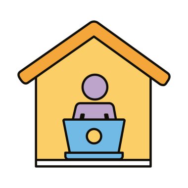 Dizüstü bilgisayarı kullanan insan profili ev satırında kal ve biçimi doldur