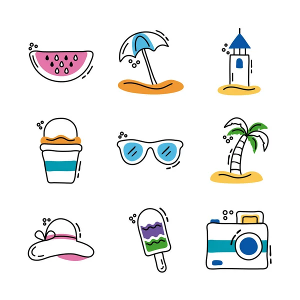 Pacote de férias de verão conjunto ícones —  Vetores de Stock