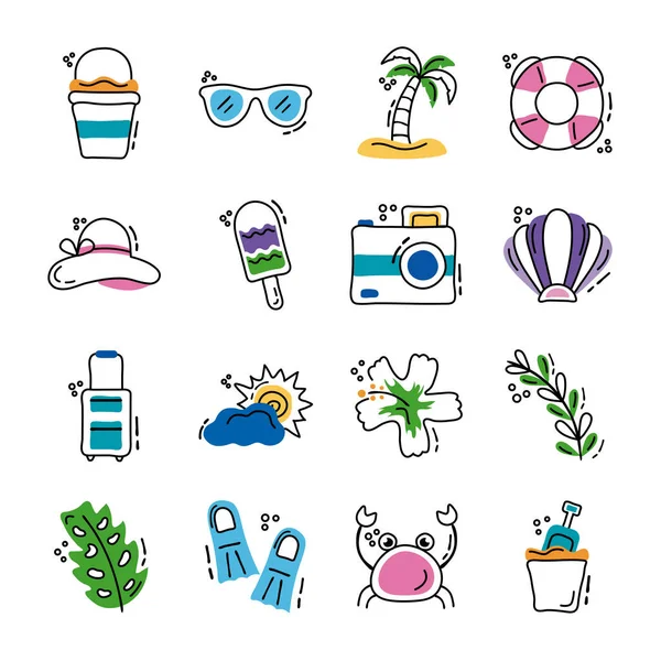 Conjunto de vacaciones de verano conjunto de iconos — Archivo Imágenes Vectoriales