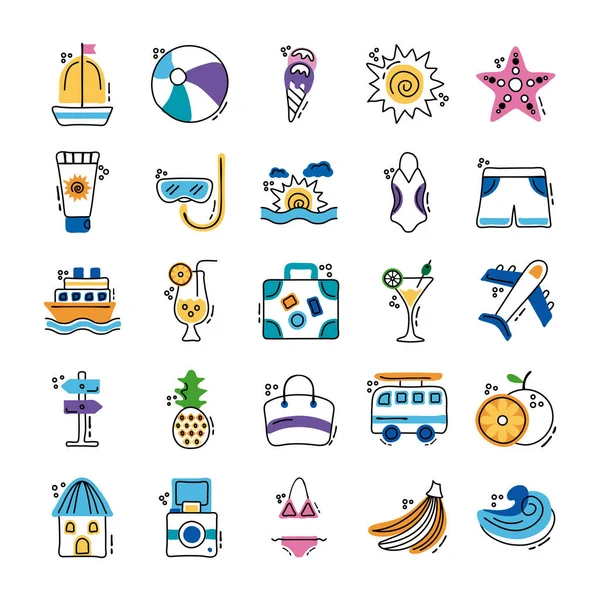 Bundle of summer vacations set icons — Stock Vector