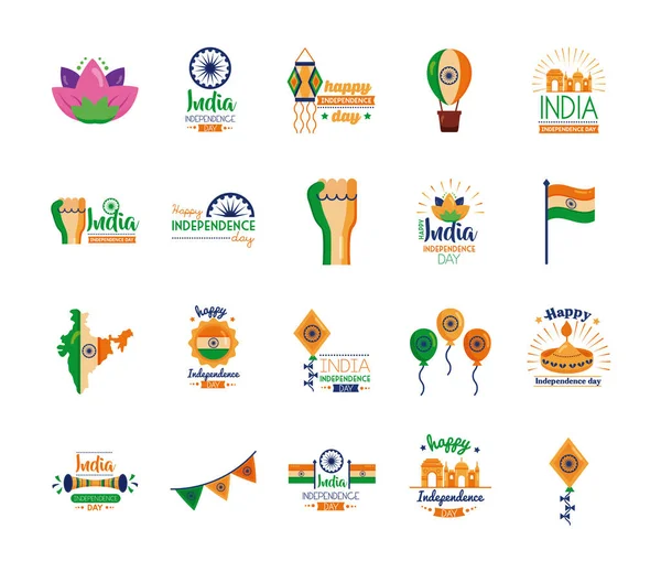 Paquet d'icônes de fête de l'indépendance de l'Inde — Image vectorielle