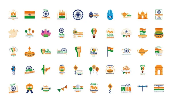 Paquet d'icônes de fête de l'indépendance de l'Inde — Image vectorielle