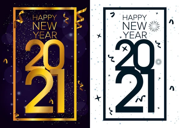 Happy new year 2021 celebration poster with squares frames — Stock Vector