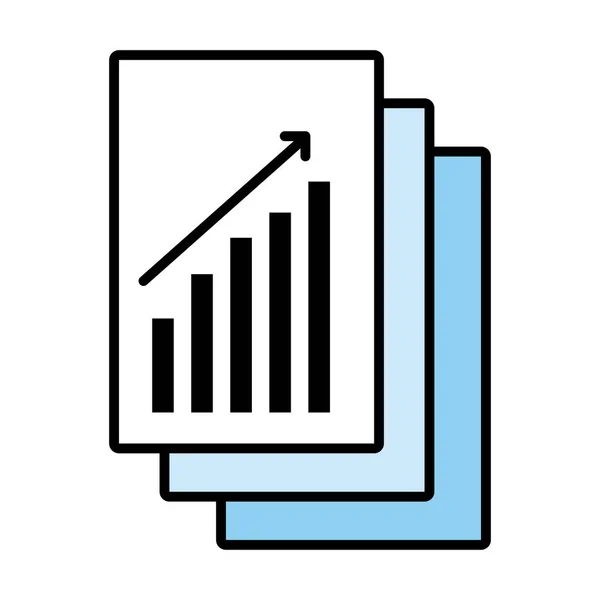 Papper dokument med statistik barer linje och fyll stil ikon — Stock vektor