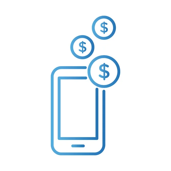 Smartphone com moedas dinheiro dólares ícone estilo gradiente — Vetor de Stock