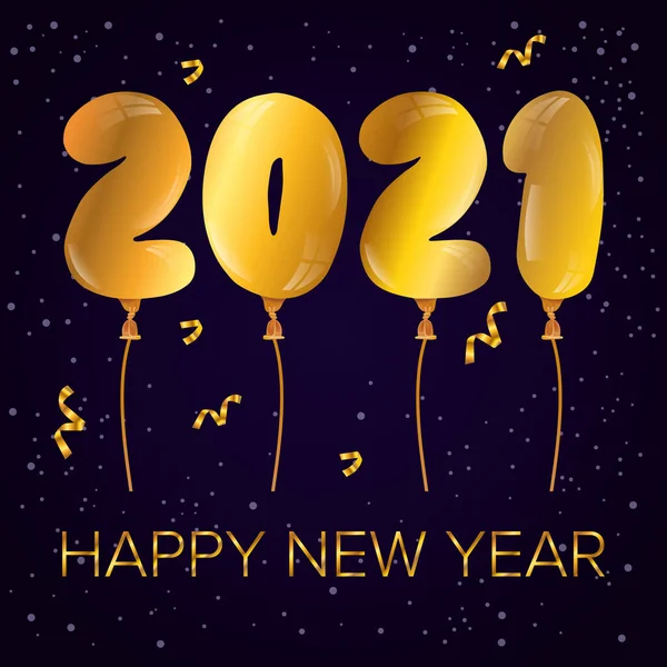Felice anno nuovo 2021 poster celebrazione con palloncini elio — Vettoriale Stock