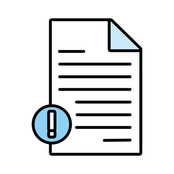 Document papier avec ligne de symbole d'alerte et icône de style de remplissage — Image vectorielle