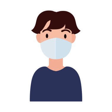 Tıbbi maske takan genç adam düz stil