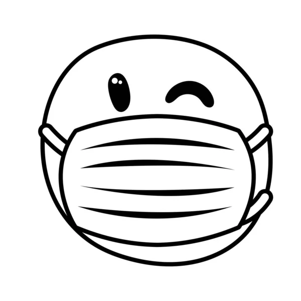 Emoji portant le style de ligne de masque médical — Image vectorielle