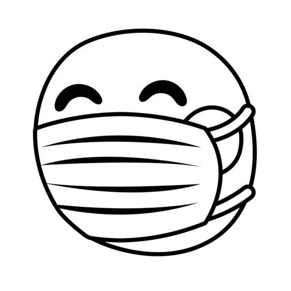 Emoji met medisch masker lijn stijl — Stockvector