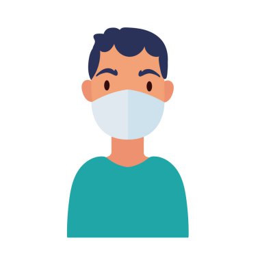 Tıbbi maske takan genç adam düz stil