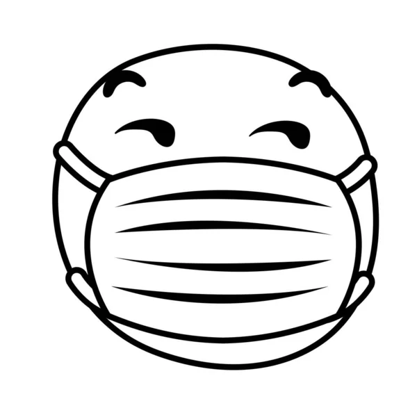 Emoji triste indossare mascherina medica linea stile — Vettoriale Stock