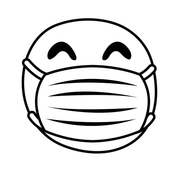 Emoji triste indossare mascherina medica linea stile — Vettoriale Stock