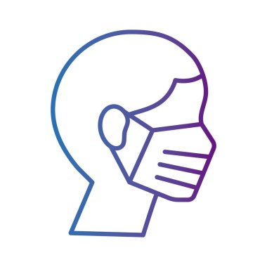 Profil adamı tıbbi maske takıyor Solunum aksesuar çizgi simgesi