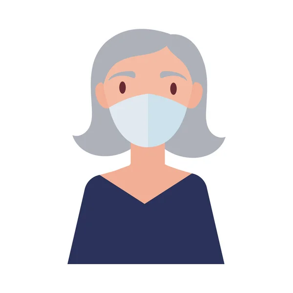 Anciana con máscara médica de estilo plano — Vector de stock