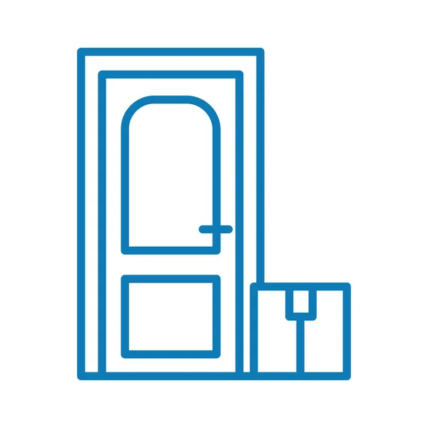 Boîte carton dans l'icône de style de ligne de porte — Image vectorielle