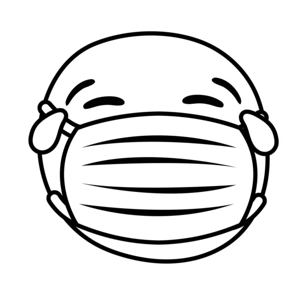 Emoji usando máscara médica llorando estilo de línea — Vector de stock