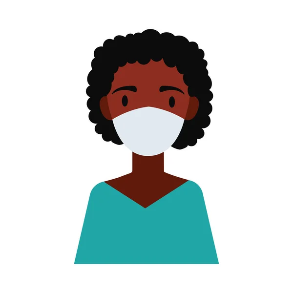 Mujer afro con máscara médica de estilo plano — Vector de stock