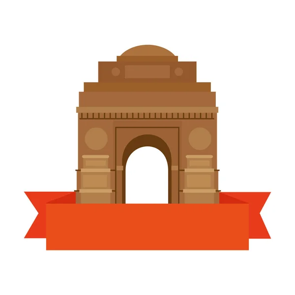 India gate, famous monument of india with ribbon — Stock Vector