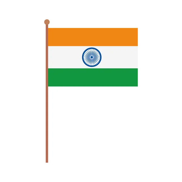India vlag, de nationale vlag van India op een paal, op witte achtergrond — Stockvector