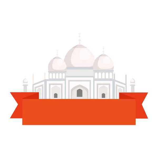 Taj mahal, famoso monumento da Índia com fita —  Vetores de Stock