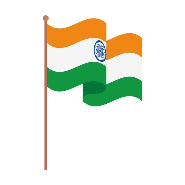 India vlag, de nationale vlag van India op een paal, op witte achtergrond — Stockvector