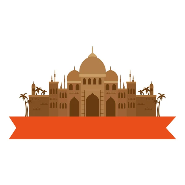 Taç Mahal, kurdeleli Hindistan 'ın ünlü anıtı. — Stok Vektör