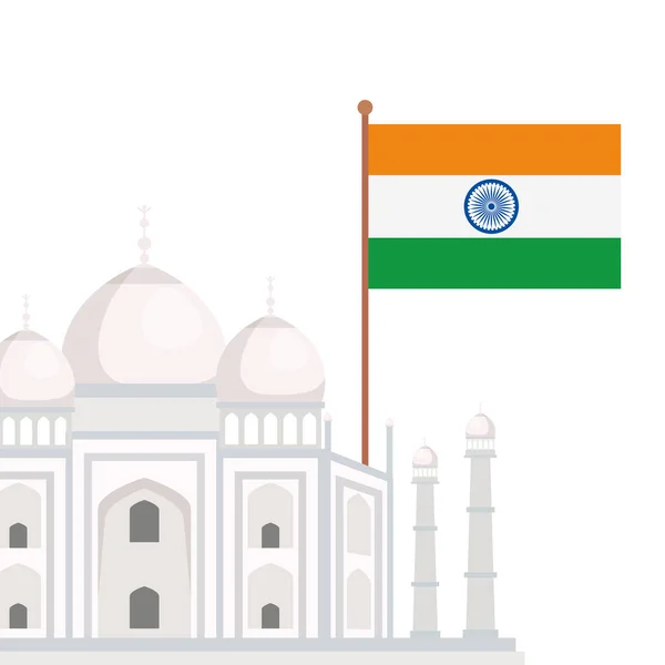 Taj mahal, famoso monumento com bandeira da Índia — Vetor de Stock