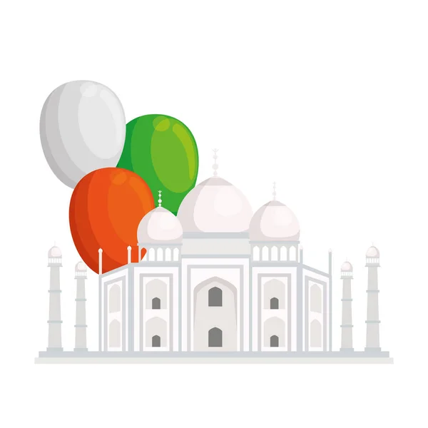 Taj mahal, berömda monument av india med ballonger helium dekoration — Stock vektor