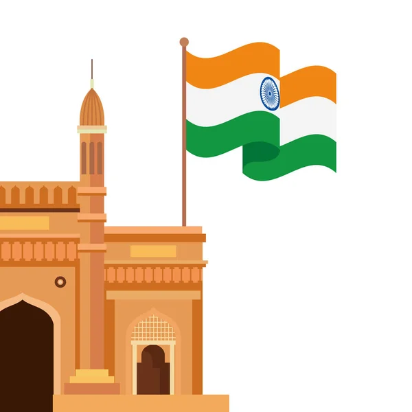 大门，著名的带有白色背景印度国旗的纪念碑 — 图库矢量图片