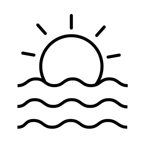 Nap és óceán jelenet vonal stílus ikon — Stock Vector