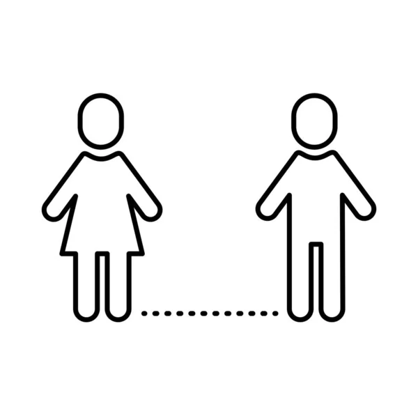 Couple humains silhouettes distance ligne sociale style icône — Image vectorielle