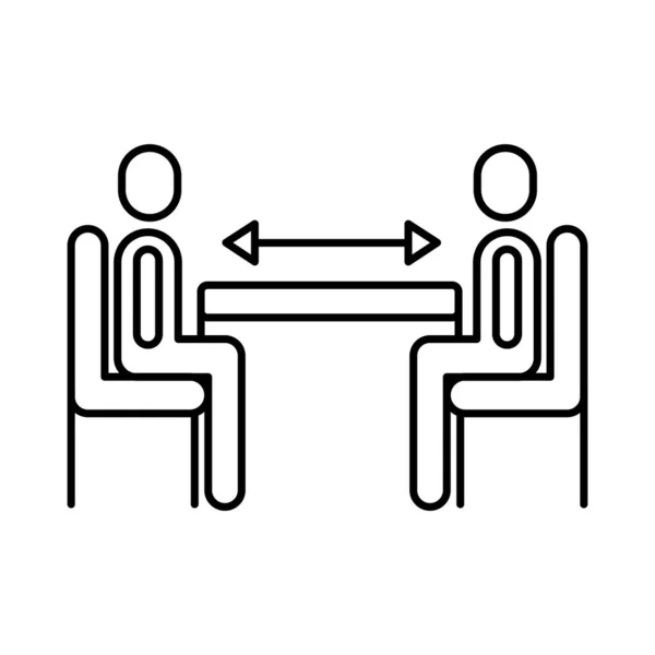 ディナーテーブルスタイルのアイコンで人間の距離社会 — ストックベクタ