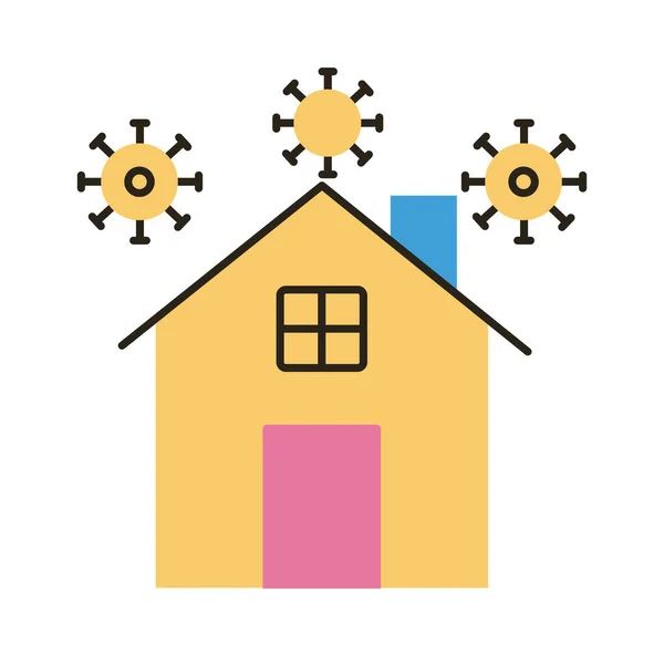 House with covid19 particles stay at home flat style — Stock Vector