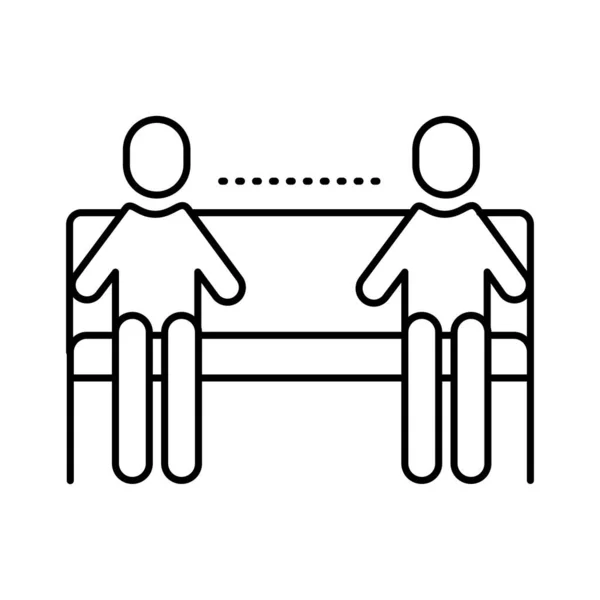 公園の椅子の距離の人間のシルエットソーシャルラインスタイル — ストックベクタ