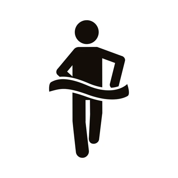 Läufer mit Zielband Avatar Figur Silhouette Stil-Ikone — Stockvektor