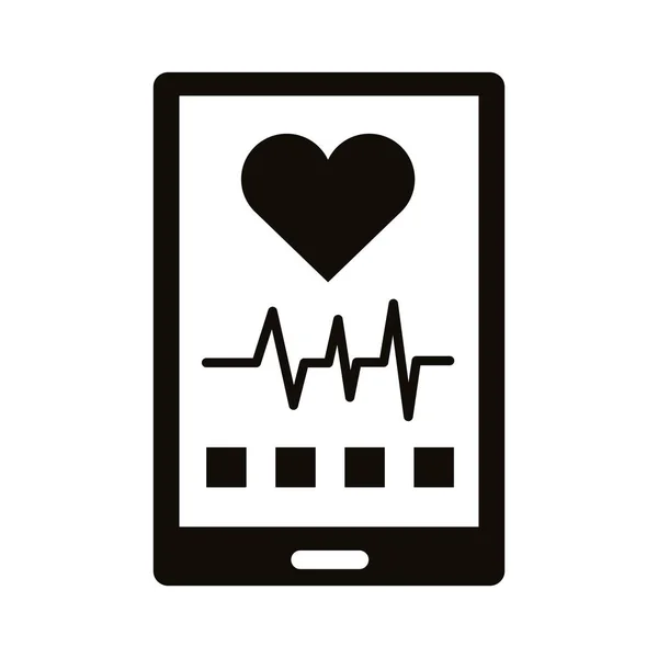 Smartphone com cardiologia ícone de estilo silhueta aplicativo — Vetor de Stock