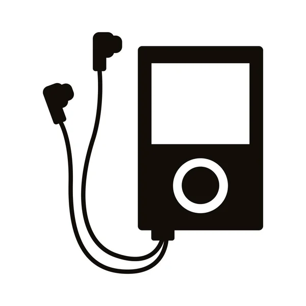 Lettore musicale mp3 icona stile silhouette dispositivo — Vettoriale Stock