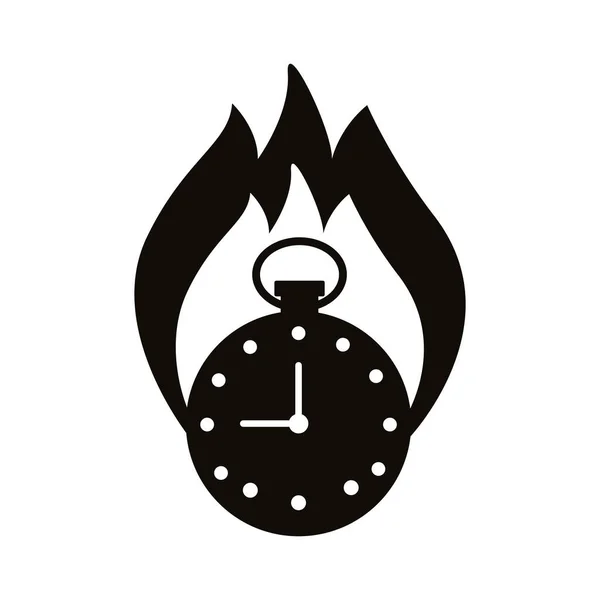 Chronometer timer with flame silhouette style icon — Stock Vector