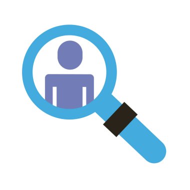 Büyüteç düz simgeye sahip iş adamı figürü