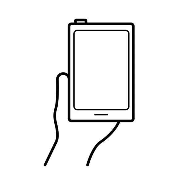 Mano usando el icono de estilo de línea de dispositivo smartphone — Archivo Imágenes Vectoriales