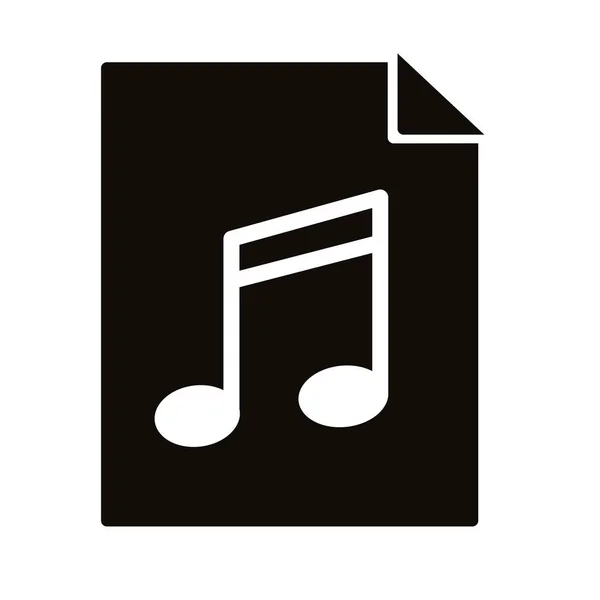 Nota de música en hoja de papel icono de estilo de silueta — Vector de stock