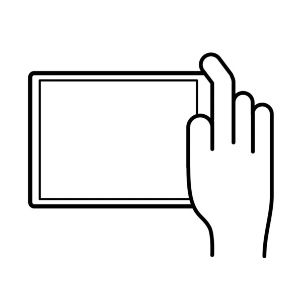 Hand mit Tablet-Gerät Linie Stil-Symbol — Stockvektor